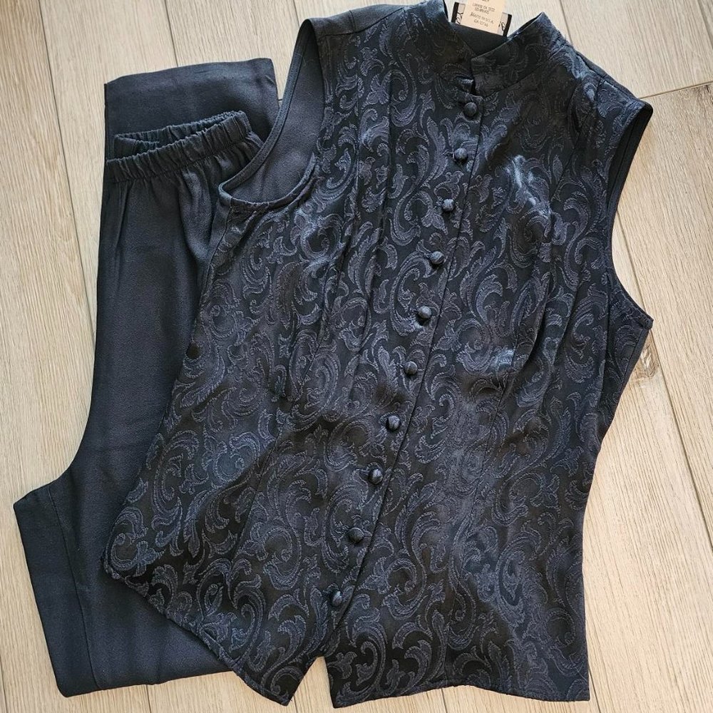 Be Smart 2 Piece Damask Brocade Tie Back Vest 9/10 With Pant 7/8